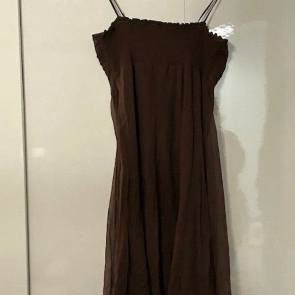Brown, Silk Dress with Spaghetti Straps and Sequins, Sz 10 - Picture 5 of 12